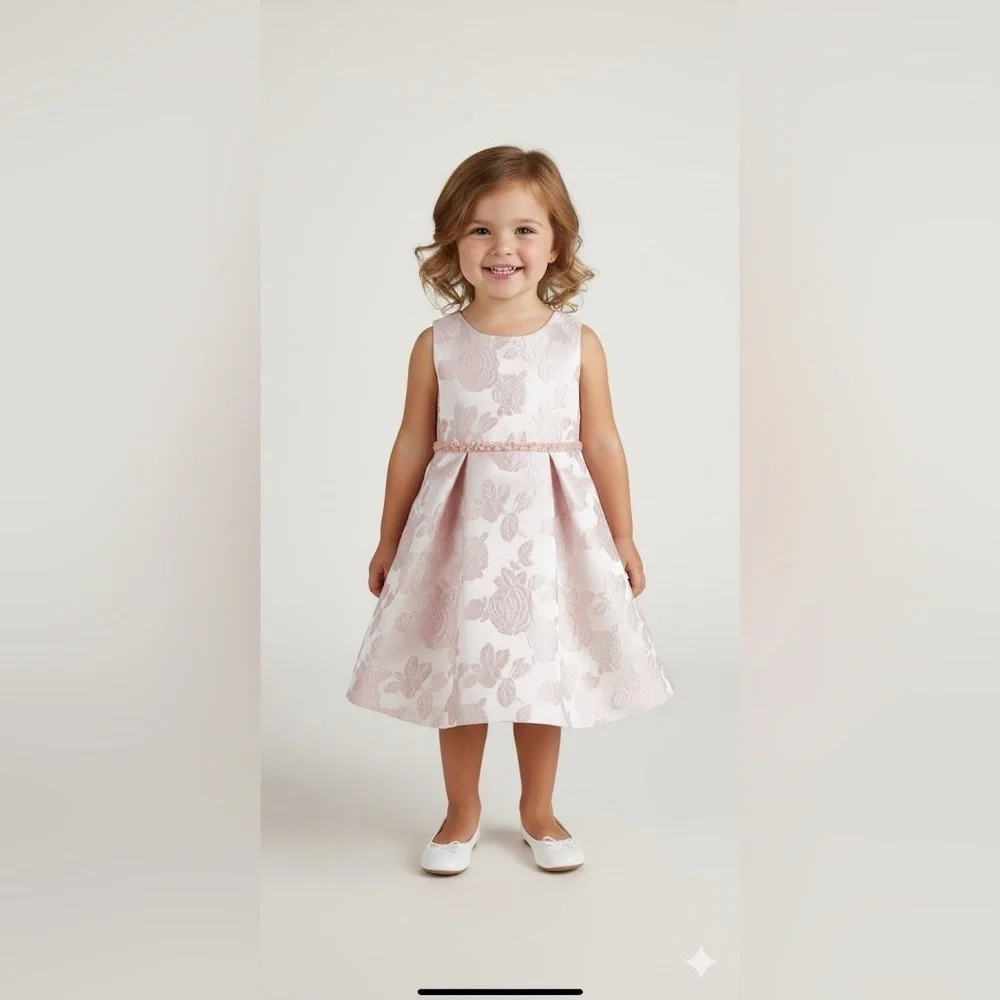 Bonnie Jean Light Pink Floral Jacquard Dress